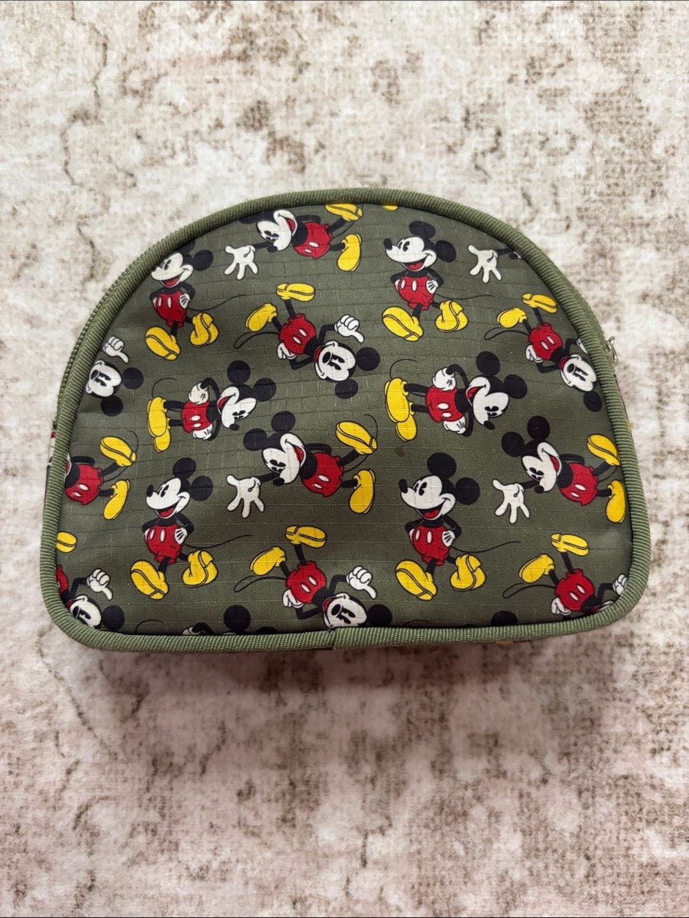 Disney Olive Green Mickey Mouse Cosmetic Pouch with Red & Yellow Accents